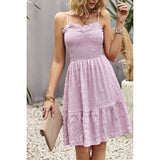 Solid Color Block Ruched Hem Ruffle Sleeveless Dress - MVTFASHION.COM