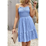 Solid Color Block Ruched Hem Ruffle Sleeveless Dress - MVTFASHION.COM