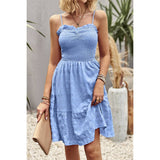 Solid Color Block Ruched Hem Ruffle Sleeveless Dress - MVTFASHION.COM