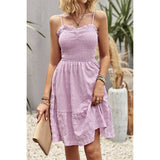 Solid Color Block Ruched Hem Ruffle Sleeveless Dress - MVTFASHION.COM