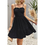 Solid Color Block Ruched Hem Ruffle Sleeveless Dress - MVTFASHION.COM