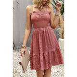 Solid Color Block Ruched Hem Ruffle Sleeveless Dress - MVTFASHION.COM