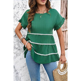 Solid Color Block Ruched Ruffle Loose Fit Top - MVTFASHION.COM