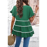 Solid Color Block Ruched Ruffle Loose Fit Top - MVTFASHION.COM