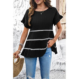 Solid Color Block Ruched Ruffle Loose Fit Top - MVTFASHION.COM