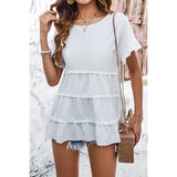 Solid Color Block Ruched Ruffle Loose Fit Top - MVTFASHION.COM