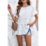 Solid Color Block Ruched Ruffle Loose Fit Top - MVTFASHION.COM