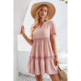 Solid Color Block Ruffle Ruched Loose Midi Dress - MVTFASHION.COM