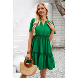 Solid Color Block Ruffle Ruched Loose Midi Dress - MVTFASHION.COM