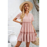 Solid Color Block Ruffle Ruched Loose Midi Dress - MVTFASHION.COM