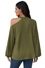 Solid Crew Neck Open Shoulder Top - Clearance - MVTFASHION.COM