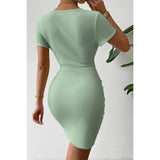 Solid Cross High Waist Round Neck Dress - MVTFASHION.COM