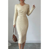 Solid Cross Wrap Knit Button Trim Bodycon Sweater - MVTFASHION.COM