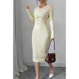 Solid Cross Wrap Knit Button Trim Bodycon Sweater - MVTFASHION.COM