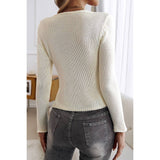 Solid Cut Out Knit Long Sleeve Cropped Cardigan - MVTFASHION.COM