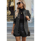 Solid Decorative Button Stand Collar Jacket - MVTFASHION.COM