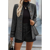 Solid Decorative Button Stand Collar Jacket - MVTFASHION.COM