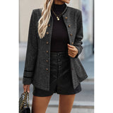 Solid Decorative Button Stand Collar Jacket - MVTFASHION.COM