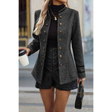 Solid Decorative Button Stand Collar Jacket - MVTFASHION.COM