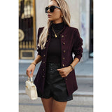 Solid Decorative Button Stand Collar Jacket - MVTFASHION.COM