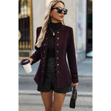 Solid Decorative Button Stand Collar Jacket - MVTFASHION.COM