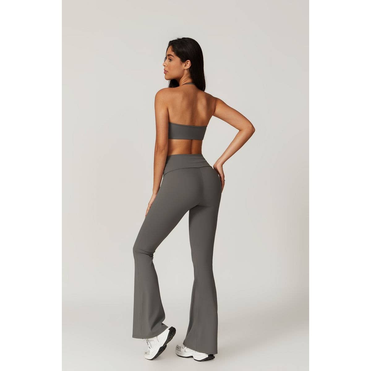 Solid Elastic Band Flared Fit Long Sport Pants - MVTFASHION.COM