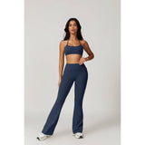 Solid Elastic Band Flared Fit Long Sport Pants - MVTFASHION.COM