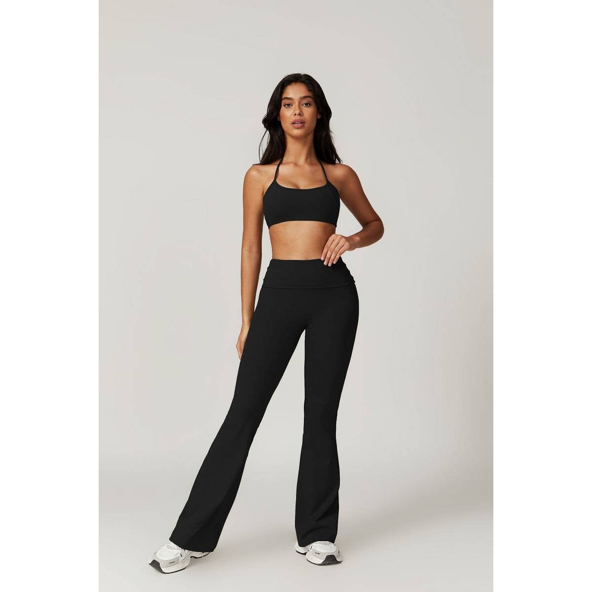 Solid Elastic Band Flared Fit Long Sport Pants - MVTFASHION.COM