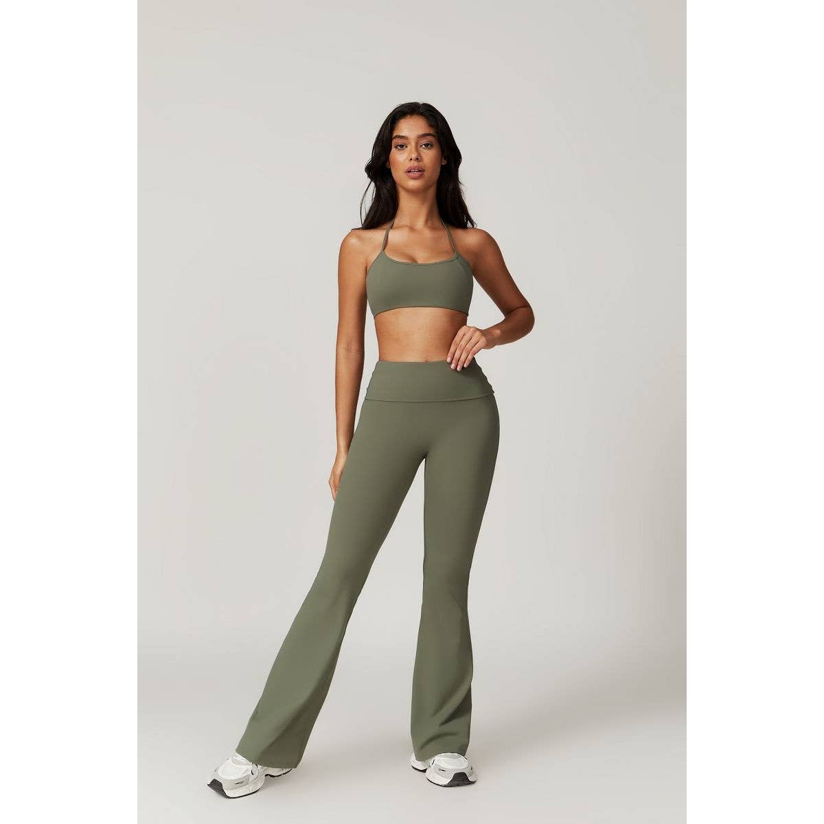 Solid Elastic Band Flared Fit Long Sport Pants - MVTFASHION.COM