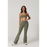 Solid Elastic Band Flared Fit Long Sport Pants - MVTFASHION.COM