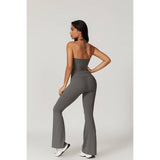 Solid Elastic Band Flared Fit Long Sport Pants - MVTFASHION.COM