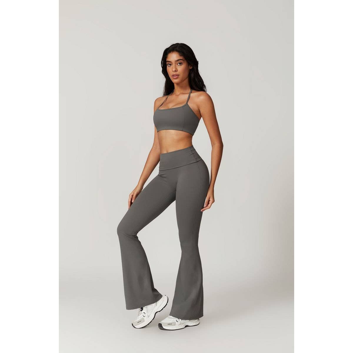 Solid Elastic Band Flared Fit Long Sport Pants - MVTFASHION.COM