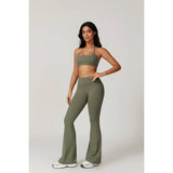 Solid Elastic Band Flared Fit Long Sport Pants - MVTFASHION.COM