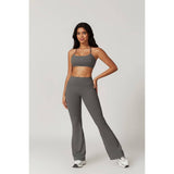 Solid Elastic Band Flared Fit Long Sport Pants - MVTFASHION.COM