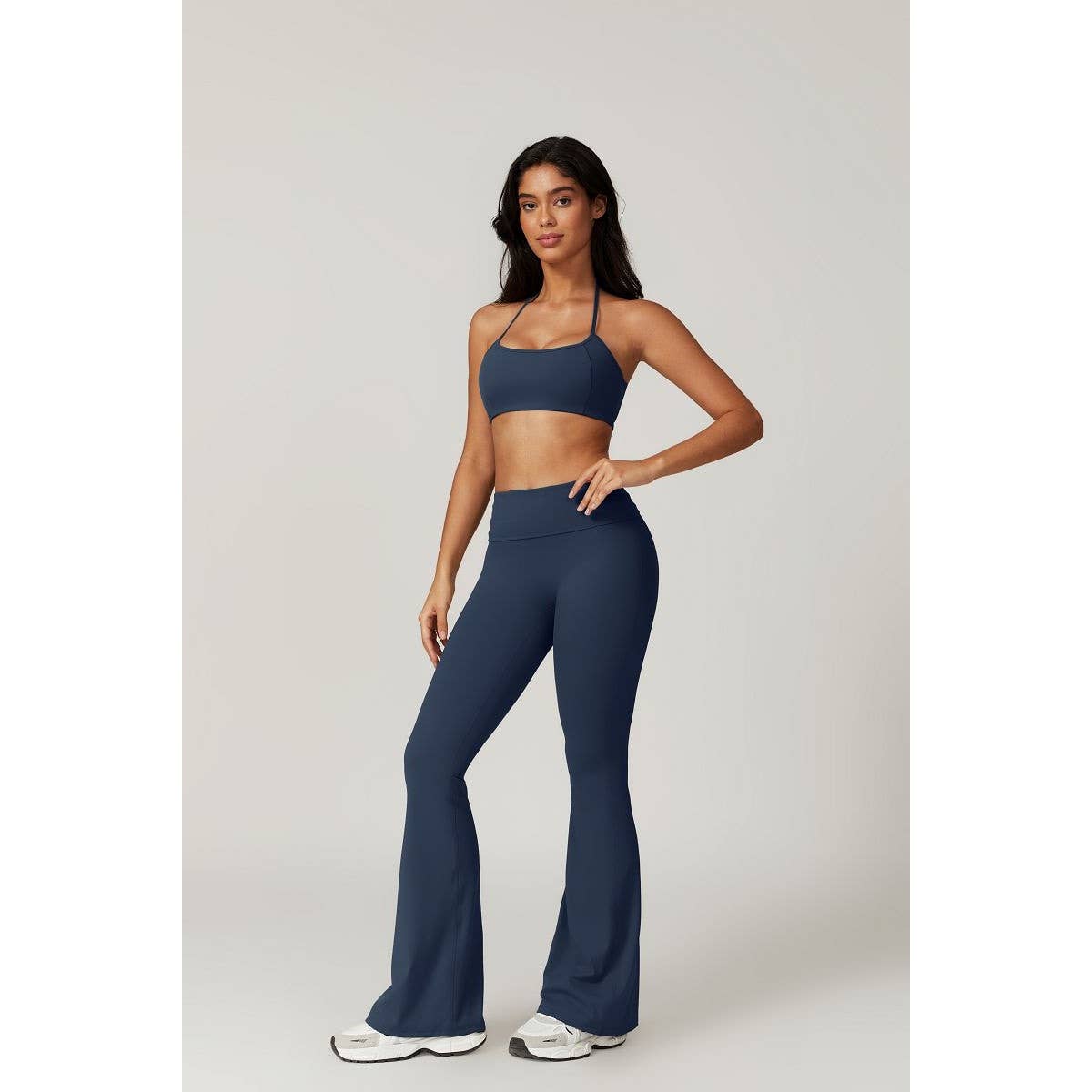 Solid Elastic Band Flared Fit Long Sport Pants - MVTFASHION.COM