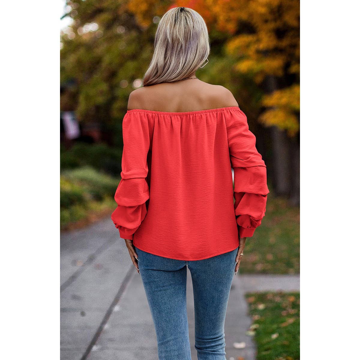 Solid Elastic Off Shoulder Ruched Loose Fit Shirt - MVTFASHION.COM