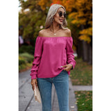 Solid Elastic Off Shoulder Ruched Loose Fit Shirt - MVTFASHION.COM