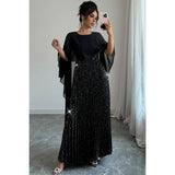 Solid Elegant Sequin Satin Knit Party Long Dress - MVTFASHION.COM