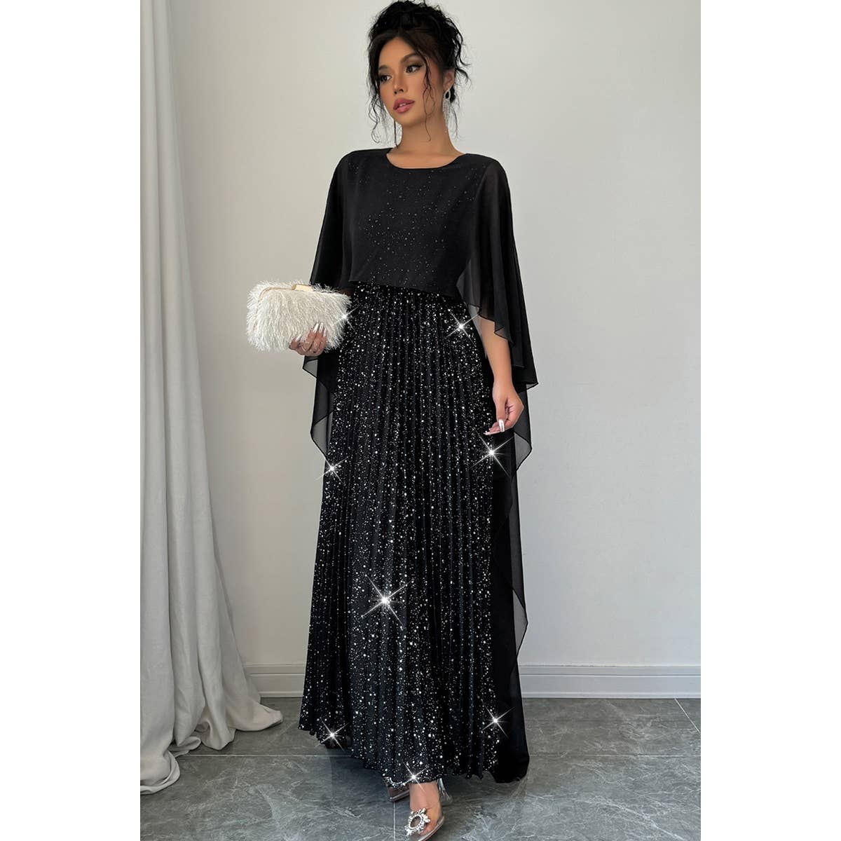 Solid Elegant Sequin Satin Knit Party Long Dress - MVTFASHION.COM