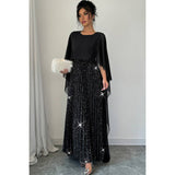 Solid Elegant Sequin Satin Knit Party Long Dress - MVTFASHION.COM