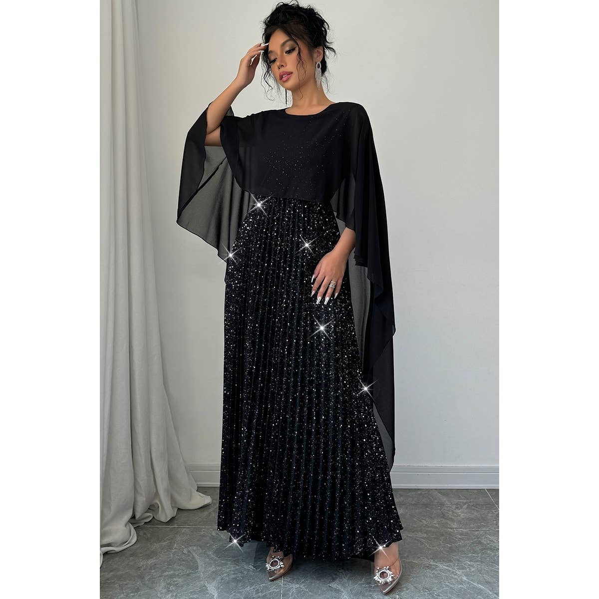 Solid Elegant Sequin Satin Knit Party Long Dress - MVTFASHION.COM