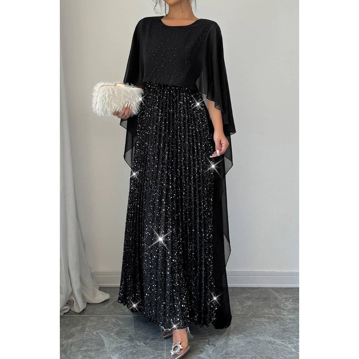 Solid Elegant Sequin Satin Knit Party Long Dress - MVTFASHION.COM