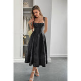 Solid Floral Jacquard Lace High Waist Dress - MVTFASHION.COM