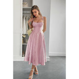 Solid Floral Jacquard Lace High Waist Dress - MVTFASHION.COM