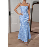 Solid Floral Jacquard Satin Prom Full Dress - MVTFASHION.COM