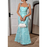Solid Floral Jacquard Satin Prom Full Dress - MVTFASHION.COM