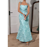 Solid Floral Jacquard Satin Prom Full Dress - MVTFASHION.COM