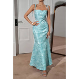 Solid Floral Jacquard Satin Prom Full Dress - MVTFASHION.COM