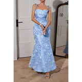 Solid Floral Jacquard Satin Prom Full Dress - MVTFASHION.COM