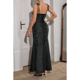 Solid Floral Jacquard Satin Prom Full Dress - MVTFASHION.COM